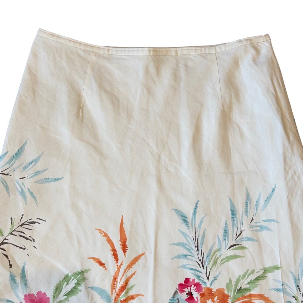VTG Talbots Silk Linen Maxi Skirt Floral Boho Resort Cream 90s Bias Cut Sz 12 - Picture 4 of 10